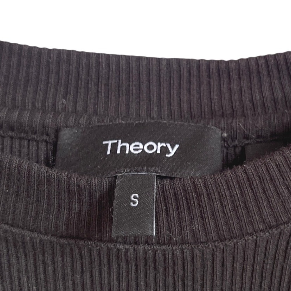 Theory Tiny Tee Ribbed black T-Shirt Cotton‎ Modal S - Picture 3 of 6